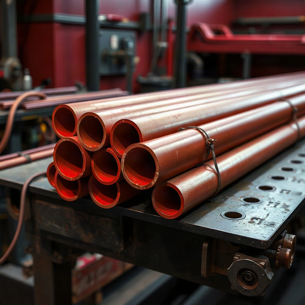 Crimson pipe stock on a bench