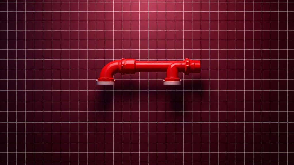 Crimson pipe route drawn on a dark engineering grid