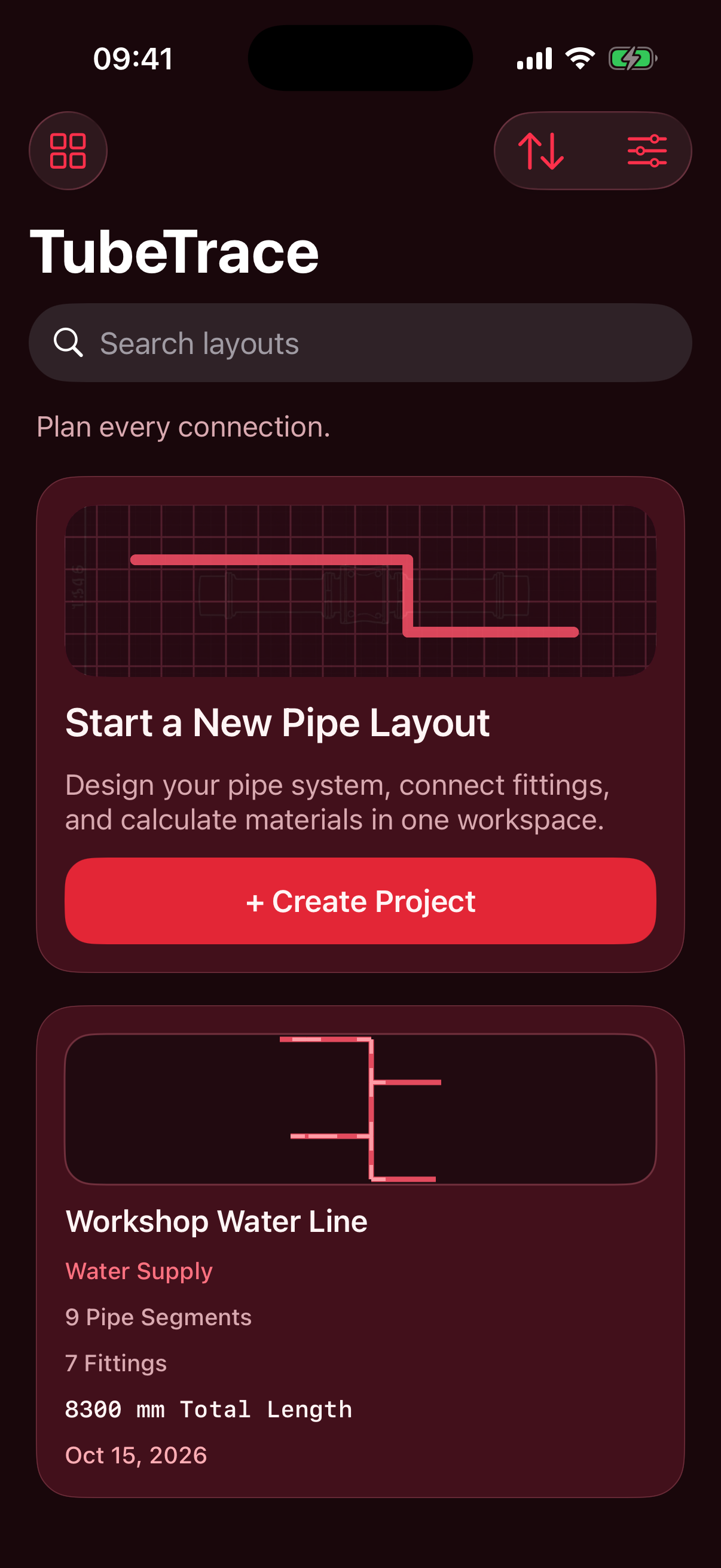 TubeTrace project list